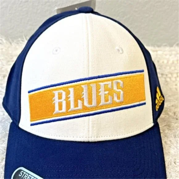 NEW NHL Hockey St. Louis Blues adidas Local Coach Flex S/M White and Blue Hat - Picture 6 of 10